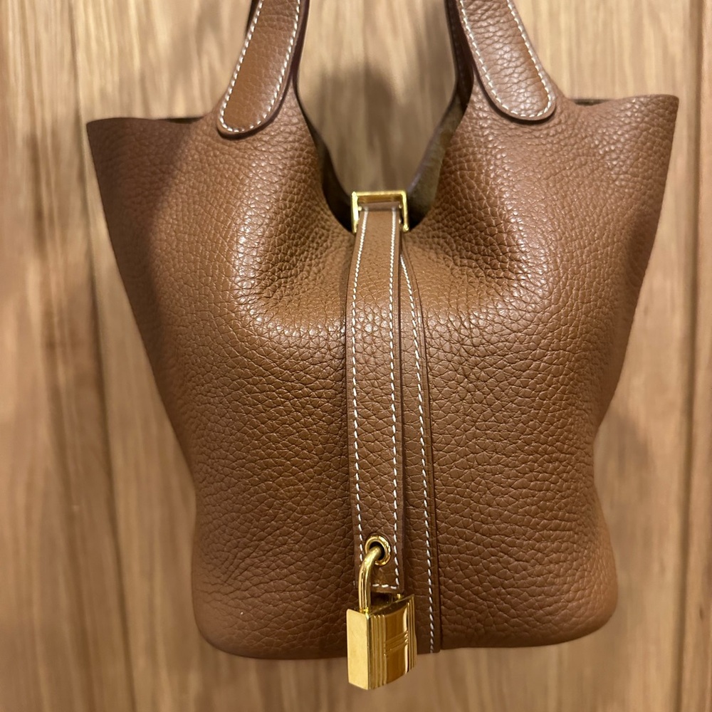 Hermes Tan Leather Tote with Gold Accent